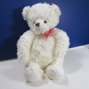 Hallmark white teddy bear with red gingham bow Sits By Self Weighted 13oz